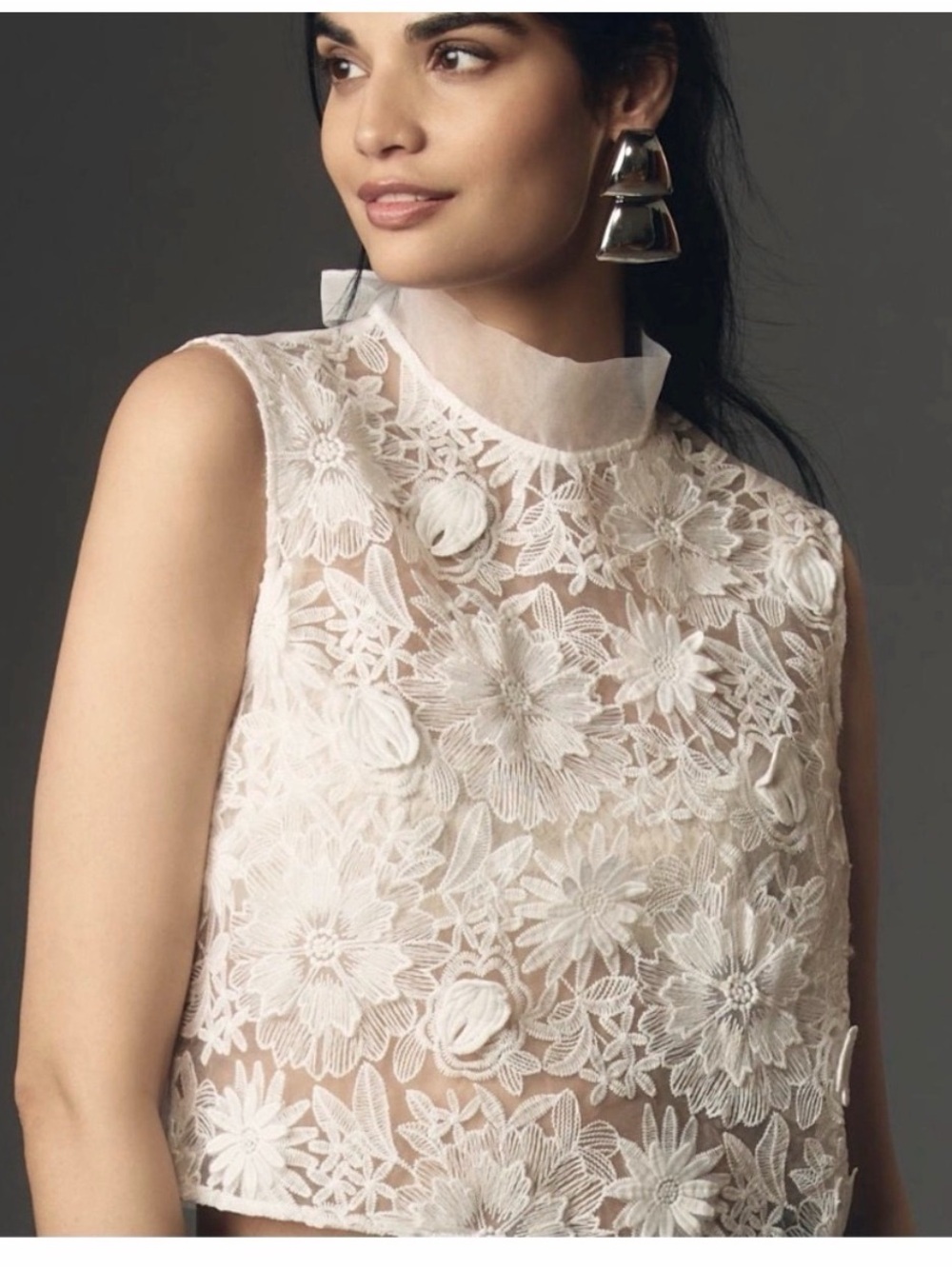 NWT | Anthropologie MAEVE Sleeveless Sheer White Floral Tie Blouse Layer | L